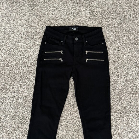 NEW Cond PAIGE Zip Pockets Transcend Edgemont Mid-Rise Ultra Skinny Jeans Black - Picture 5 of 10